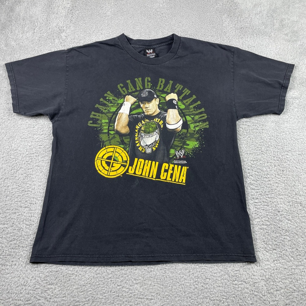 WWE John Cena Chain Gang Battalion T-Shirt Mens XL Black Wrestling Hybrid Tee
